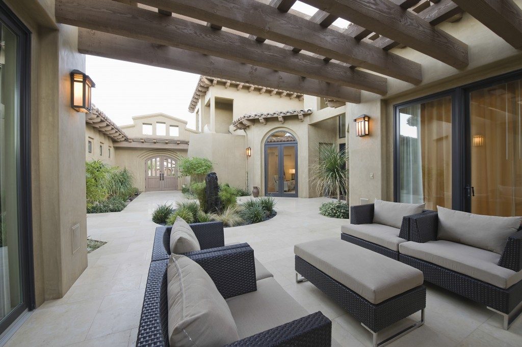 patio with outdoor seating in a modern home