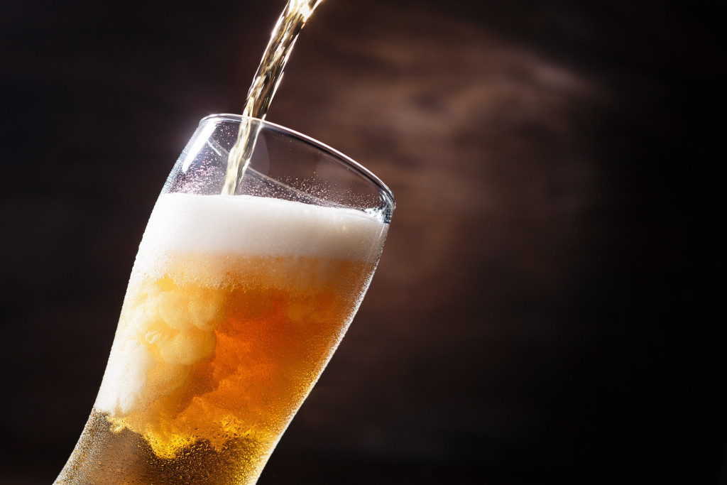 Closeup of beer poured into a glass